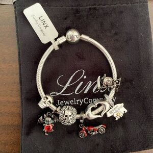 Linx Snake Chain Bracelet with Motorcycle Mama Themed Charms